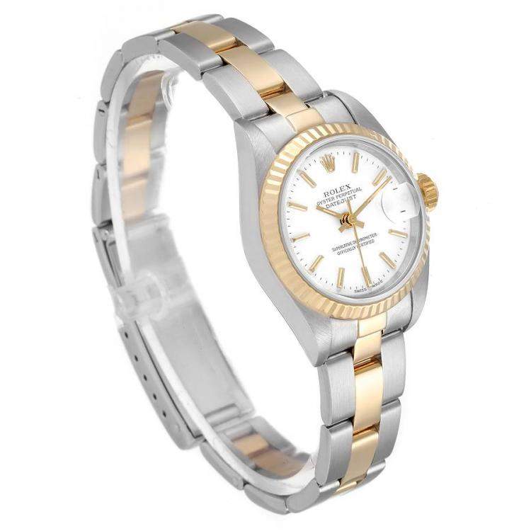 Pre Owned Rolex White 18K Yellow Gold And Stainless Steel Datejust 79173 Women's Wristwatch 26 MM