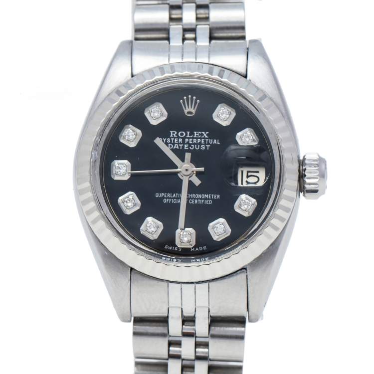 Pre Owned Rolex Black Stainless Steel Datejust Diamond 6916 Women's Wristwatch 26 mm