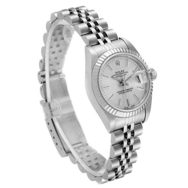 Pre Owned Rolex Silver 18K White Gold And Stainless Steel Datejust 79174 Women's Wristwatch 26 MM