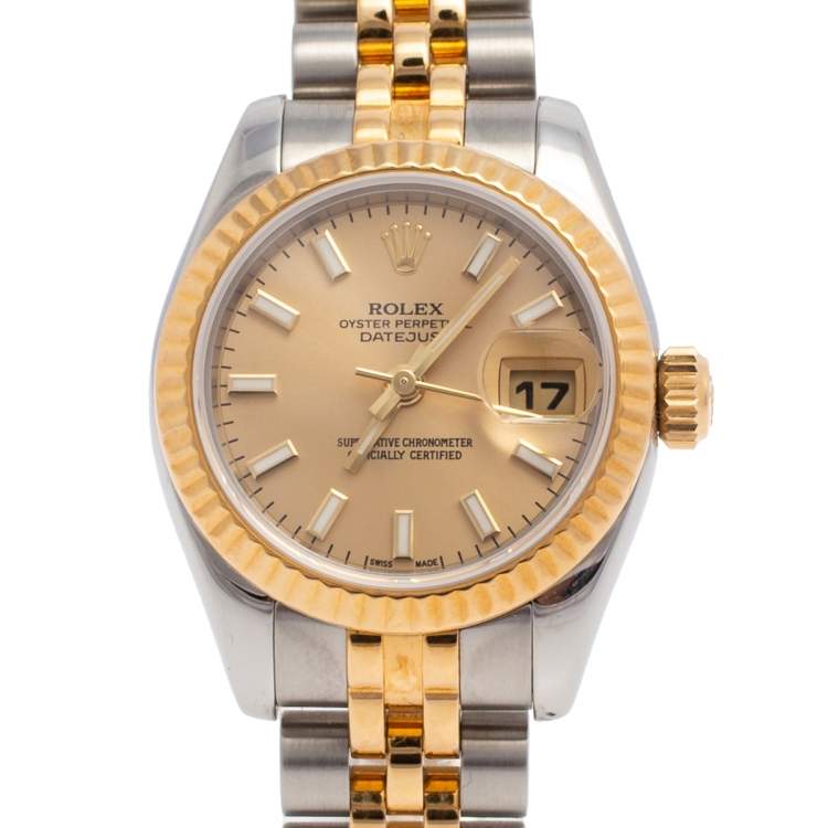 Pre Owned Rolex 18K Yellow Gold & Stainless Steel Datejust 179173 Women's Wristwatch 26 mm