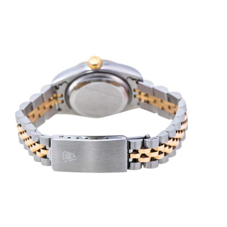Pre Owned Rolex Blue 18K Yellow Gold & Stainless Steel Diamonds Datejust 69173 Automatic Women's Wristwatch 26 mm