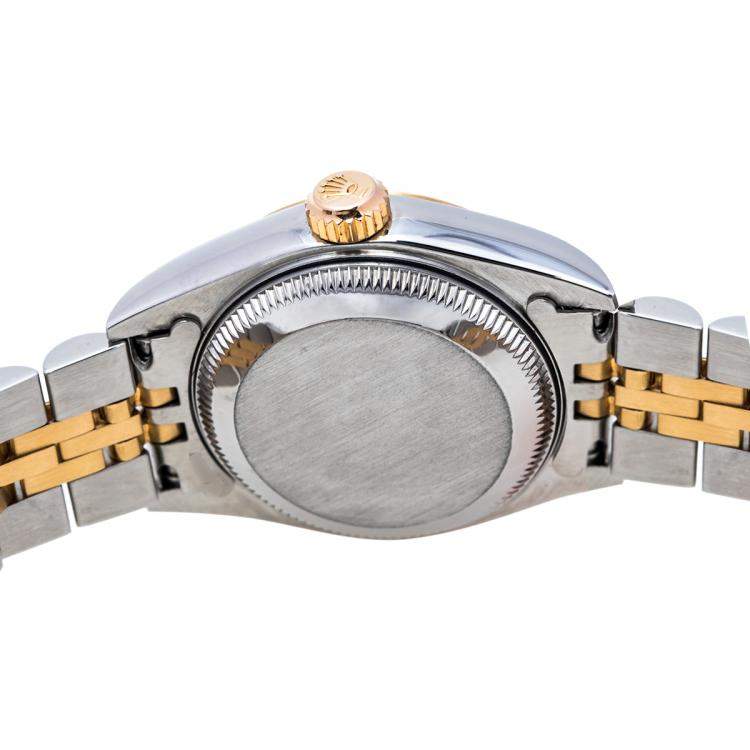 Pre Owned Rolex Mother of Pearl 18K Yellow Gold & Stainless Steel Datejust 79173 Automatic Women's Wristwatch 26 mm