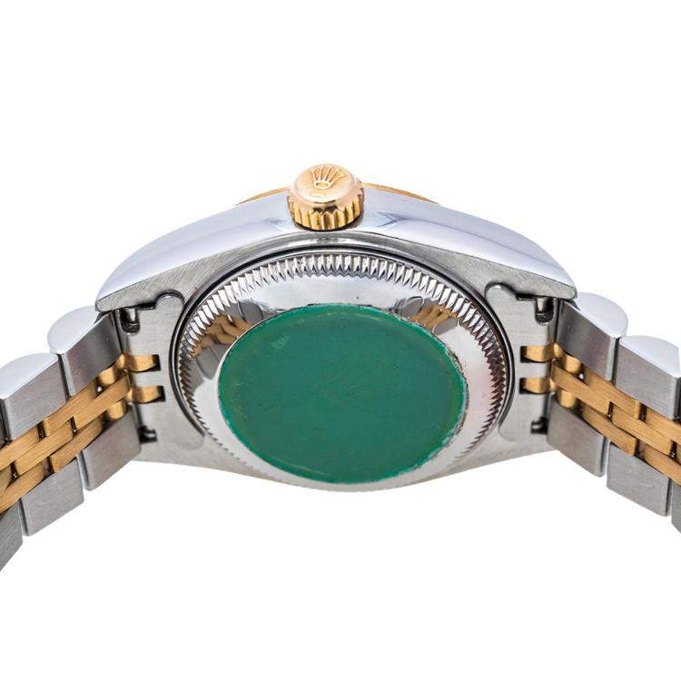 مملوكة مسبقًا Rolex Champagne 18K Yellow Gold & Stainless Steel Diamonds Datejust 69173 Automatic Women's Wristwatch 26 mm	