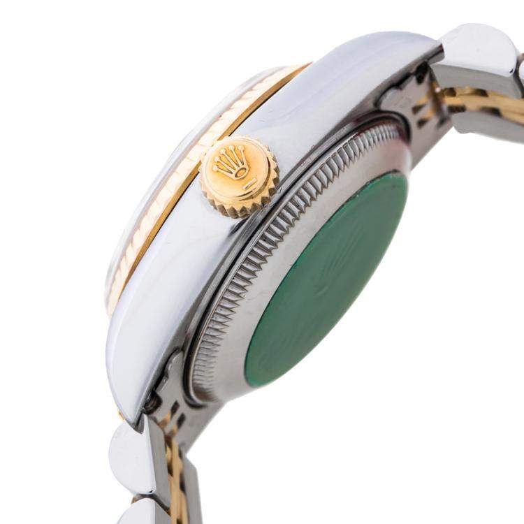 مملوكة مسبقًا Rolex Champagne 18K Yellow Gold & Stainless Steel Diamonds Datejust 69173 Automatic Women's Wristwatch 26 mm	