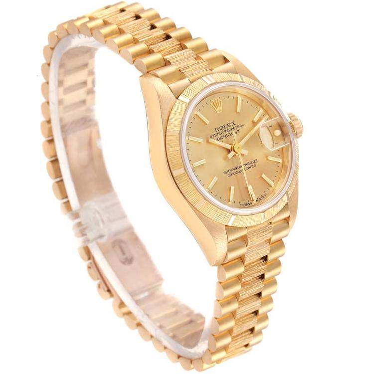 Pre Owned Rolex Champagne 18K Yellow Gold President Datejust 69278 Women's Wristwatch 26 MM