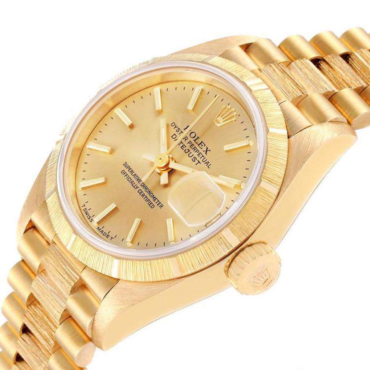 Pre Owned Rolex Champagne 18K Yellow Gold President Datejust 69278 Women's Wristwatch 26 MM