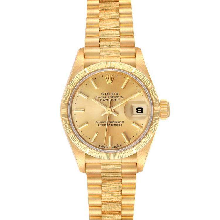 Pre Owned Rolex Champagne 18K Yellow Gold President Datejust 69278 Women's Wristwatch 26 MM