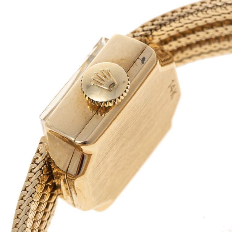 Pre Owned Rolex Champagne 14K Gold Vintage Women's Wristwatch 13 mm