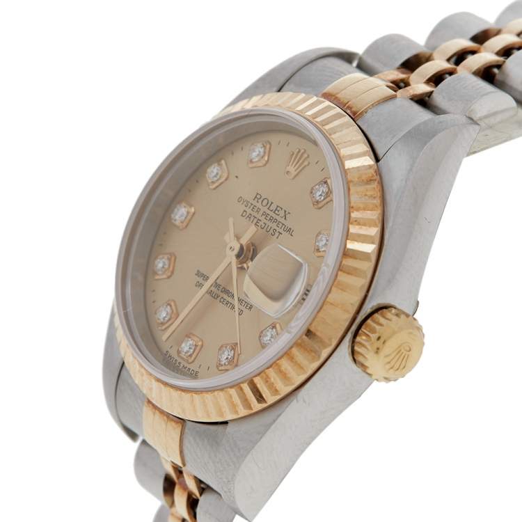 Pre Owned Rolex Champagne 18K Yellow Gold and Stainless Steel Diamonds Datejust 79173 Women's Wristwatch 26 mm