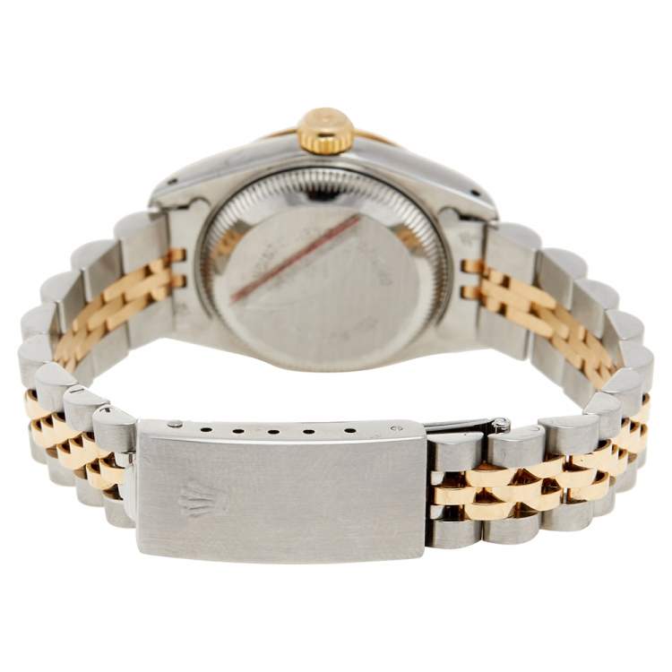 Pre Owned Rolex White 18k Yellow Gold and Stainless Steel Datejust 69173 Women's Wristwatch 26 mm