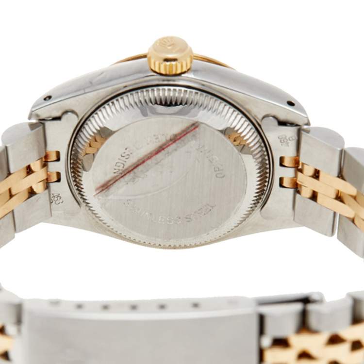 Pre Owned Rolex White 18k Yellow Gold and Stainless Steel Datejust 69173 Women's Wristwatch 26 mm