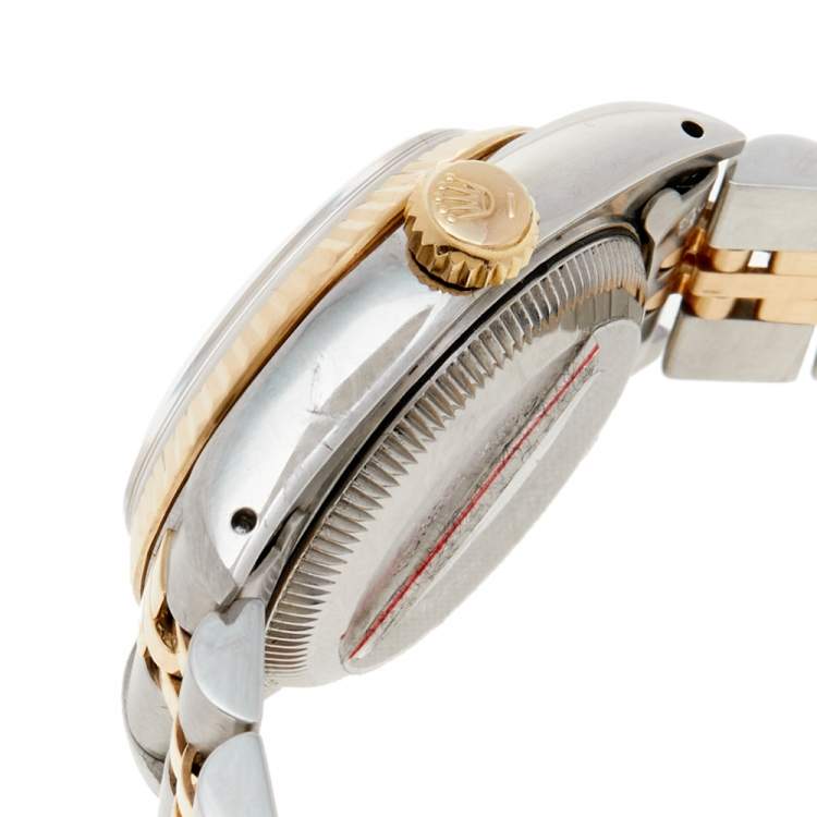 Pre Owned Rolex White 18k Yellow Gold and Stainless Steel Datejust 69173 Women's Wristwatch 26 mm