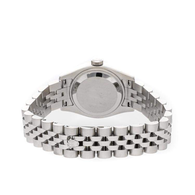 Pre Owned Rolex Black Diamonds 18k White Gold And Stainless Steel Datejust 179174 Women's Wristwatch 26 MM