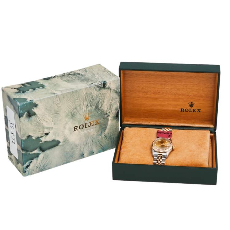 Pre Owned Rolex Champagne Diamonds 18K Yellow Gold And Stainless Steel Datejust 68273 Women's Wristwatch 30 MM