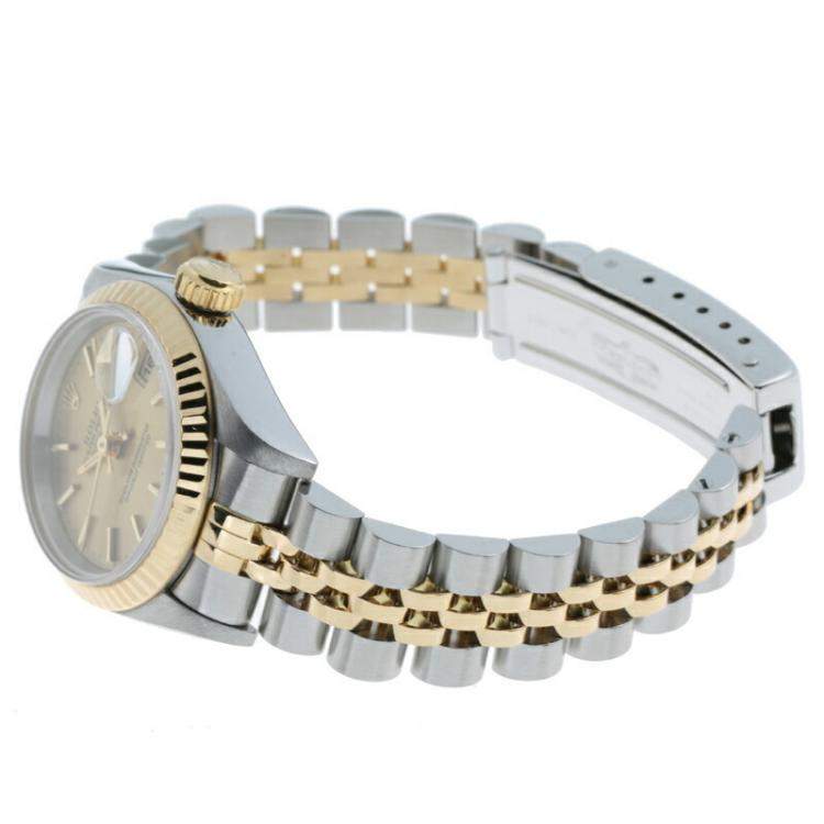 Pre Owned Rolex Champagne 18K Yellow Gold And Stainless Steel Datejust 69173 (1994) Women's Wristwatch 26 MM