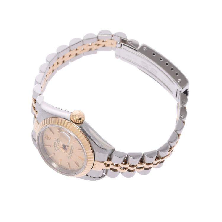 Pre Owned Rolex Champagne 18K Yellow Gold And Stainless Steel Datejust 69173 Automatic Women's Wristwatch 26 MM