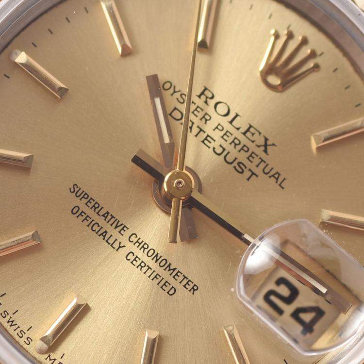 Pre Owned Rolex Champagne 18K Yellow Gold And Stainless Steel Datejust 69173 Automatic Women's Wristwatch 26 MM