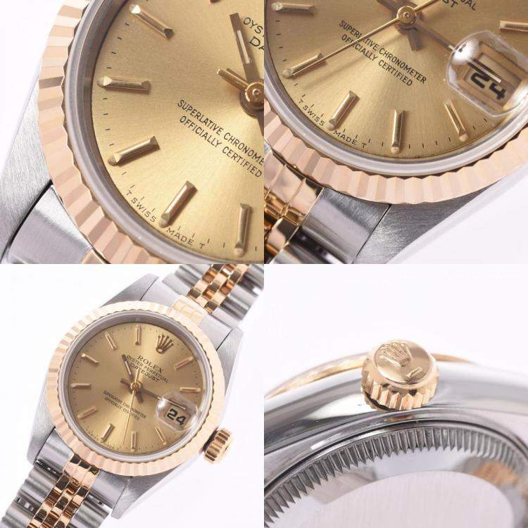 Pre Owned Rolex Champagne 18K Yellow Gold And Stainless Steel Datejust 69173 Automatic Women's Wristwatch 26 MM