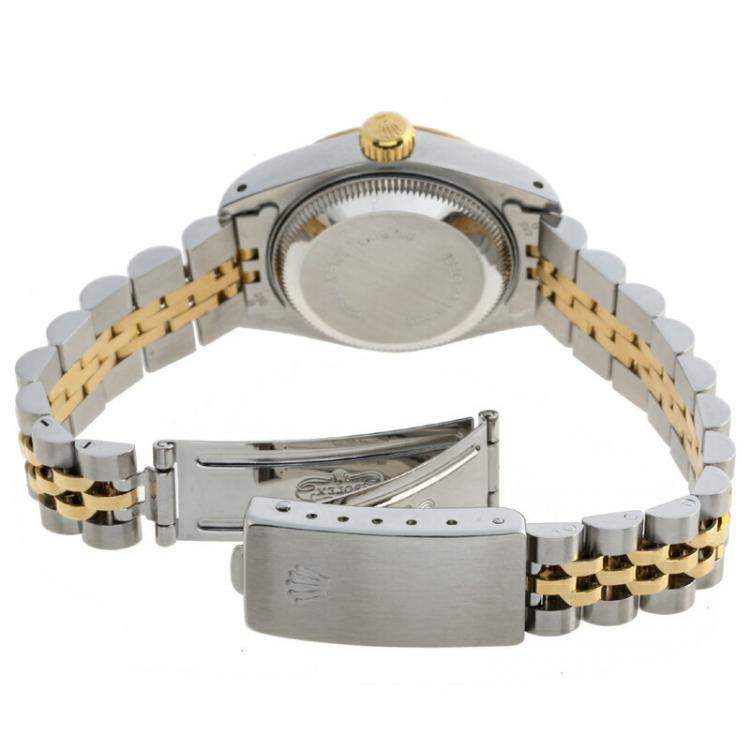 Pre Owned Rolex Champagne Diamonds 18K Yellow Gold And Stainless Steel Datejust 69173 Women's Wristwatch 26 MM