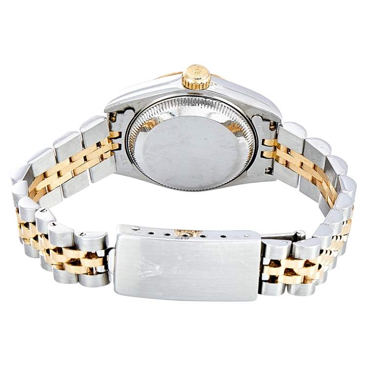 Pre Owned Rolex Silver Diamonds 18K Yellow Gold Stainless Steel Datejust 69173 Automatic Women's Wristwatch 26 mm