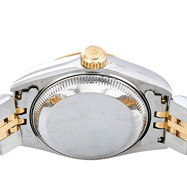 Pre Owned Rolex Silver Diamonds 18K Yellow Gold Stainless Steel Datejust 69173 Automatic Women's Wristwatch 26 mm