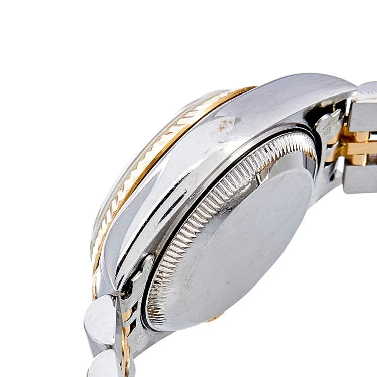 Pre Owned Rolex Silver Diamonds 18K Yellow Gold Stainless Steel Datejust 69173 Automatic Women's Wristwatch 26 mm