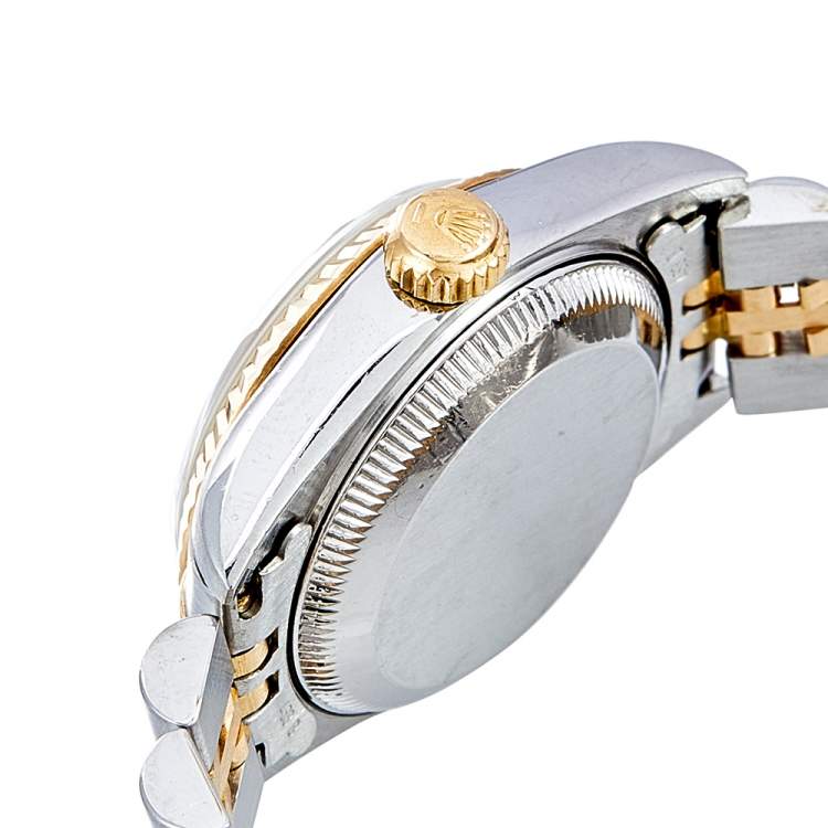 Pre Owned Rolex Silver Diamonds 18K Yellow Gold Stainless Steel Datejust 69173 Automatic Women's Wristwatch 26 mm