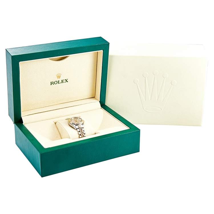 Pre Owned Rolex Silver Diamonds 18K Yellow Gold Stainless Steel Datejust 69173 Automatic Women's Wristwatch 26 mm