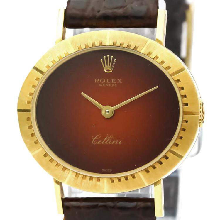 Pre Owned Rolex Red 18K Yellow Gold Cellini Gradation 4081 Women's Wristwatch 25 MM