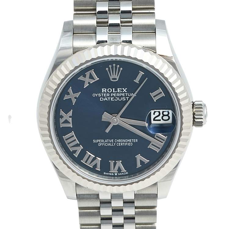 مملوكة مسبقًا Rolex Blue 18k White Gold And Stainless Steel Datejust 278274 Women's Wristwatch 31 MM