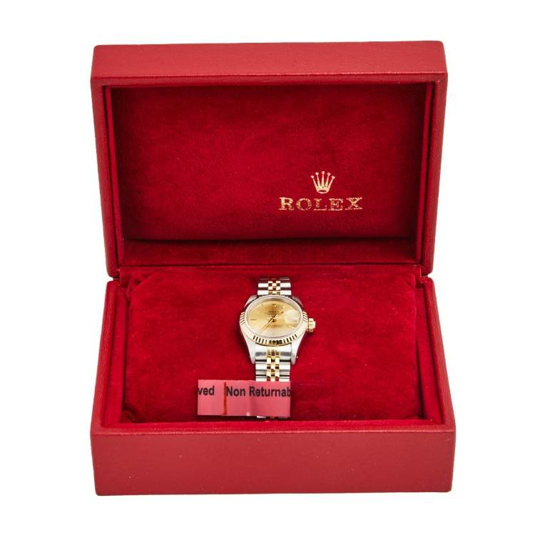 Pre Owned Rolex Champagne 18K Yellow Gold And Stainless Steel Datejust 69173 Women's Wristwatch 26 MM
