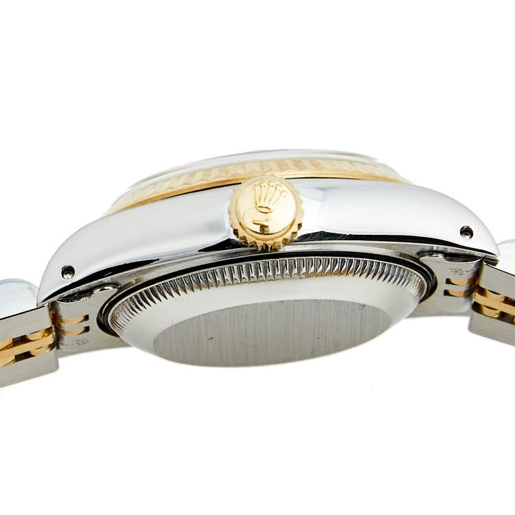 Pre Owned Rolex Champagne 18K Yellow Gold And Stainless Steel Datejust 69173 Women's Wristwatch 26 MM