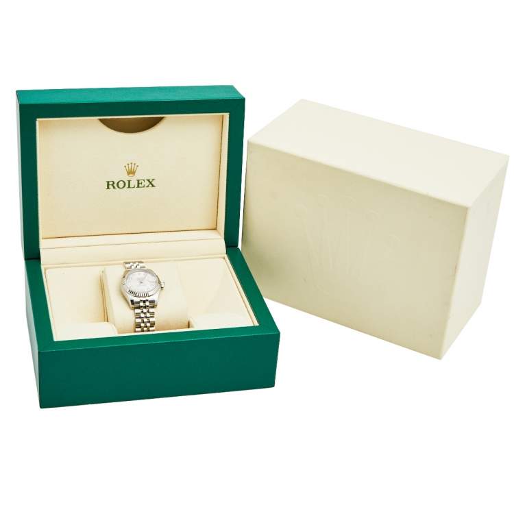 Pre Owned Rolex MOP Diamonds 18K White Gold Stainless Steel Datejust 179174 Women's Wristwatch 26 MM