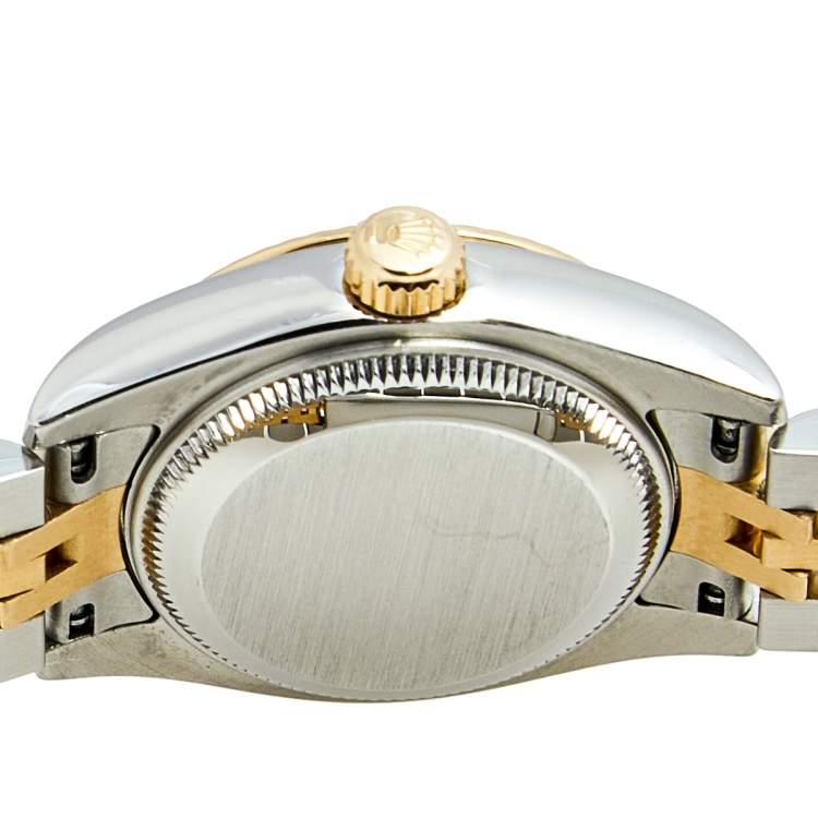 Pre Owned Rolex White Mother Pearl 18K Yellow Gold Stainless Steel Diamond Datejust 179173 Women's Wristwatch 26 mm