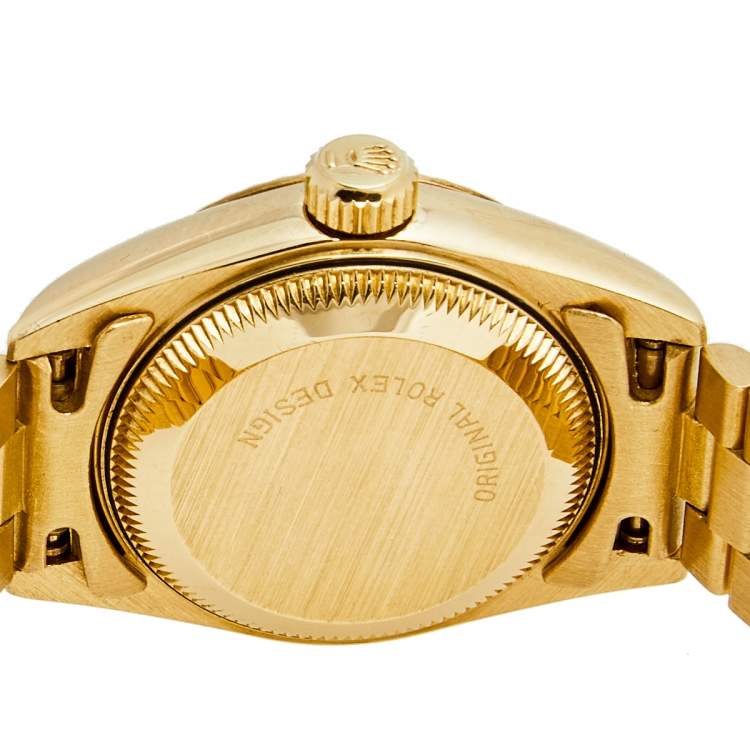 Pre Owned Rolex Champagne 18K Yellow Gold Diamond President Datejust 69178 Women's Wristwatch 26 MM