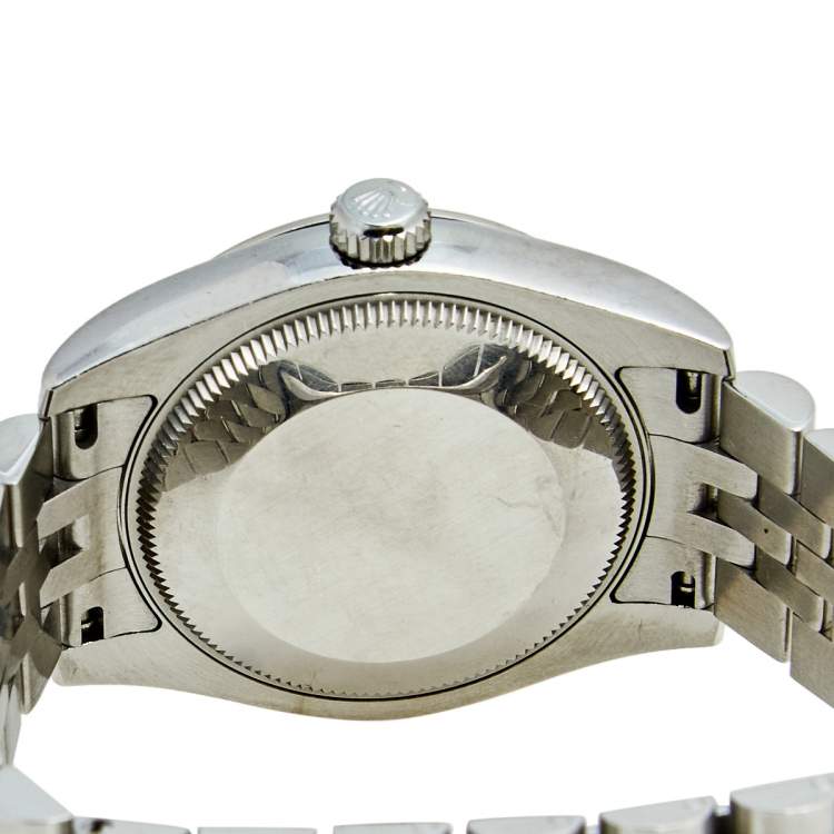Pre Owned Rolex Brown Diamond 18k White Gold Stainless Steel Datejust 178274 Women's Wristwatch 31 mm