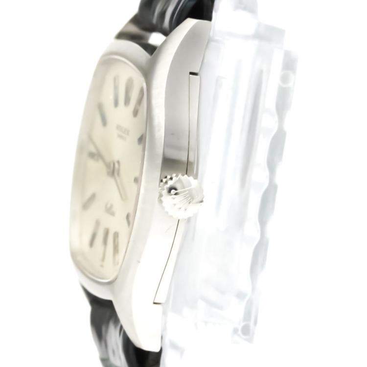 مملوكة مسبقًا Rolex Silver 18K White Gold Cellini 3801 Quartz Women's Wristwatch 26 MM