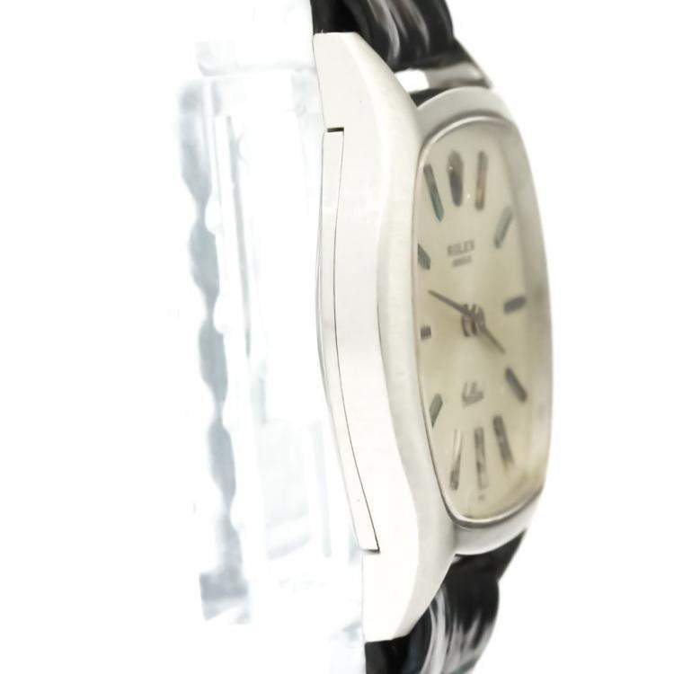 مملوكة مسبقًا Rolex Silver 18K White Gold Cellini 3801 Quartz Women's Wristwatch 26 MM
