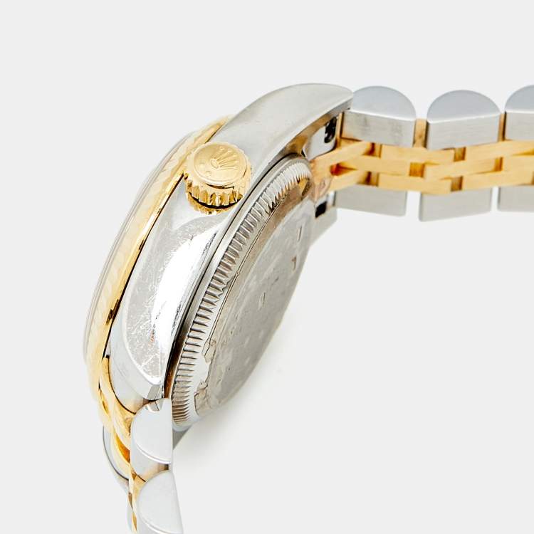 مملوكة مسبقًا Rolex Silver White Jubilee 18K Yellow Gold Stainless Steel Diamond Datejust 179173 Women's Wristwatch 26 mm