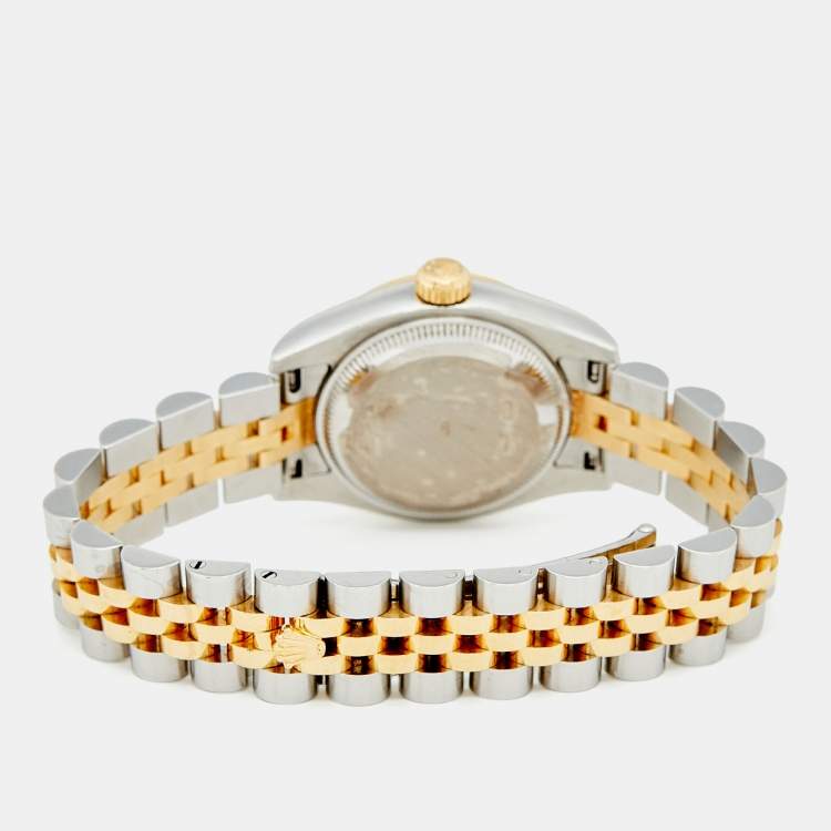 مملوكة مسبقًا Rolex Silver White Jubilee 18K Yellow Gold Stainless Steel Diamond Datejust 179173 Women's Wristwatch 26 mm