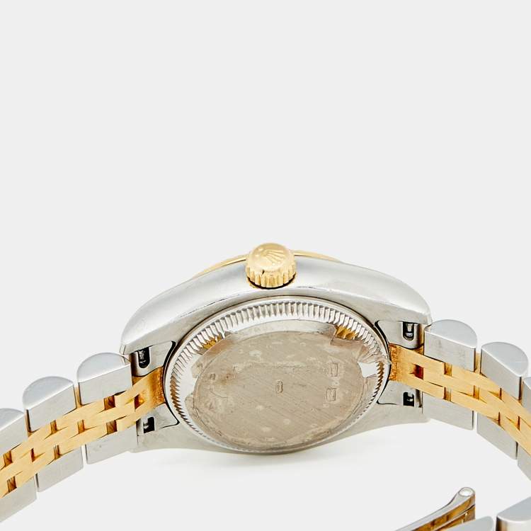 مملوكة مسبقًا Rolex Silver White Jubilee 18K Yellow Gold Stainless Steel Diamond Datejust 179173 Women's Wristwatch 26 mm