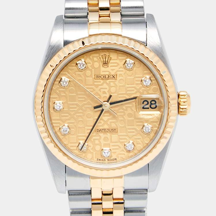 Pre Owned Rolex Champagne Jubilee 18K Yellow Gold Stainless Steel Datejust 78273 Women's Wristwatch 31 MM