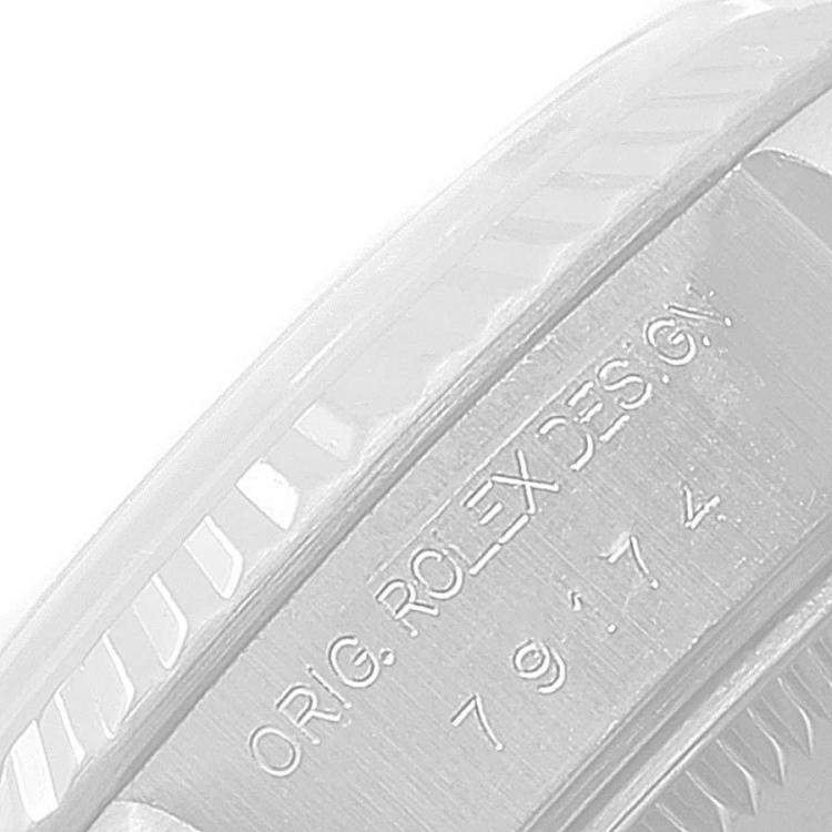 Pre Owned Rolex Black Diamonds 18K White Gold And Stainless Steel Datejust 79174 Women's Wristwatch 26 mm