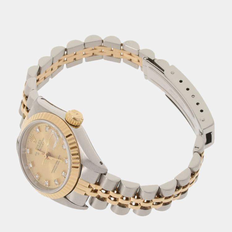 Pre Owned Rolex Champagne Diamonds 18K Yellow Gold And Stainless Steel Datejust 69173 Women's Wristwatch 26 MM