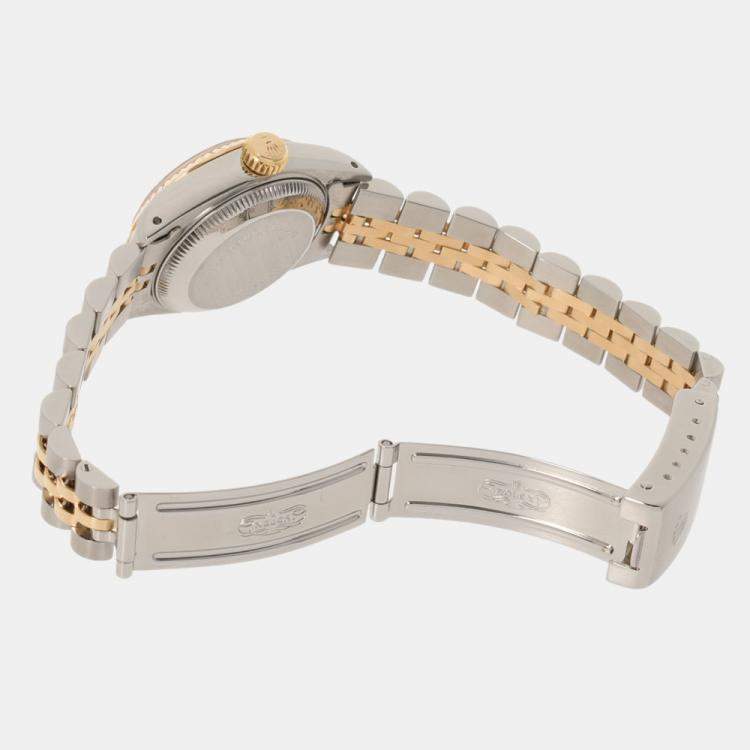 Pre Owned Rolex Champagne Diamonds 18K Yellow Gold And Stainless Steel Datejust 69173 Women's Wristwatch 26 MM