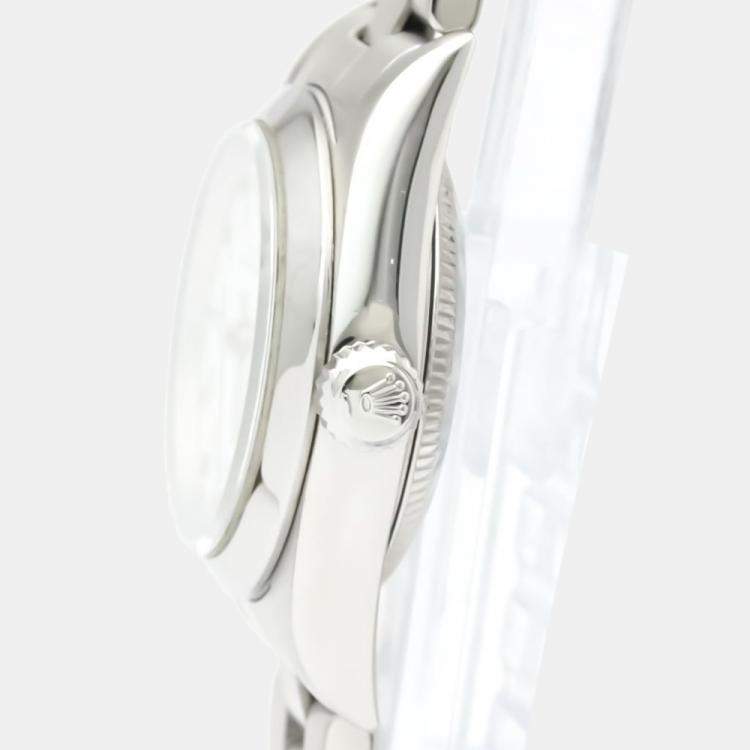 Pre Owned Rolex White Stainless Steel Oyster Perpetual 76080 Automatic Women's Wristwatch 24 MM