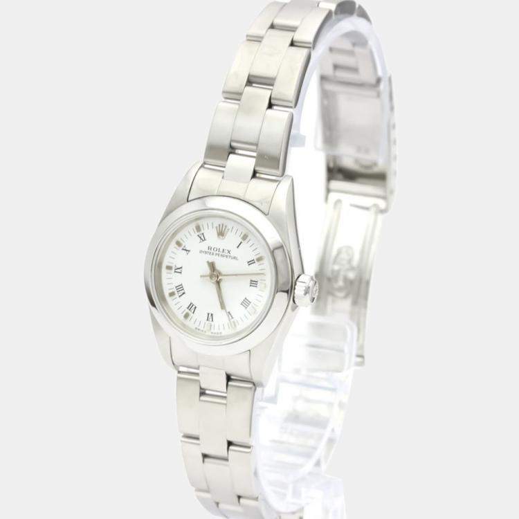 Pre Owned Rolex White Stainless Steel Oyster Perpetual 76080 Automatic Women's Wristwatch 24 MM