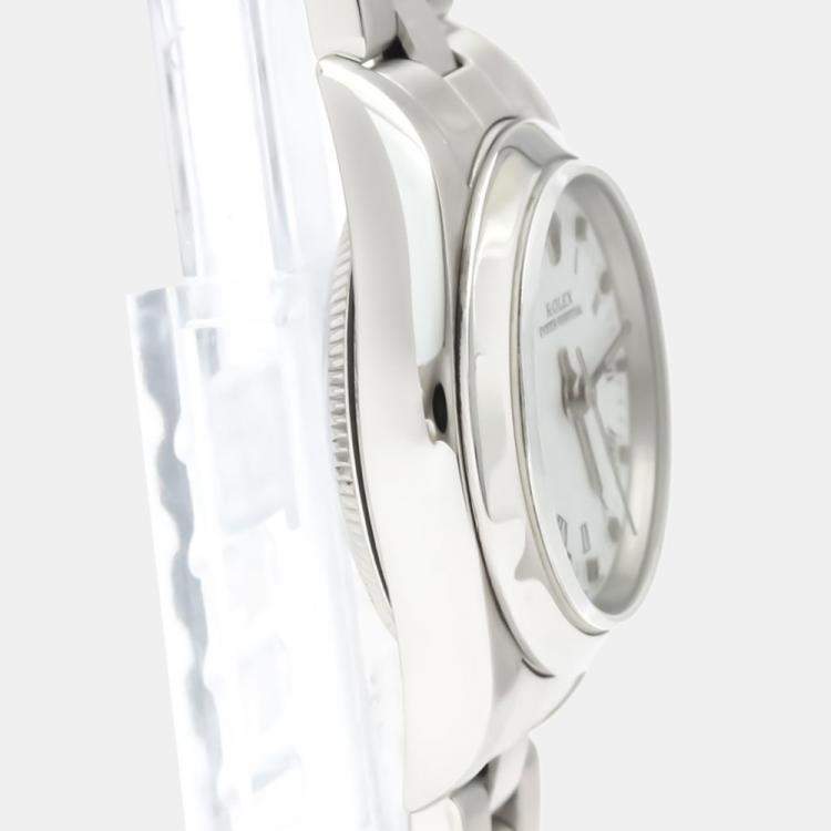 Pre Owned Rolex White Stainless Steel Oyster Perpetual 76080 Automatic Women's Wristwatch 24 MM