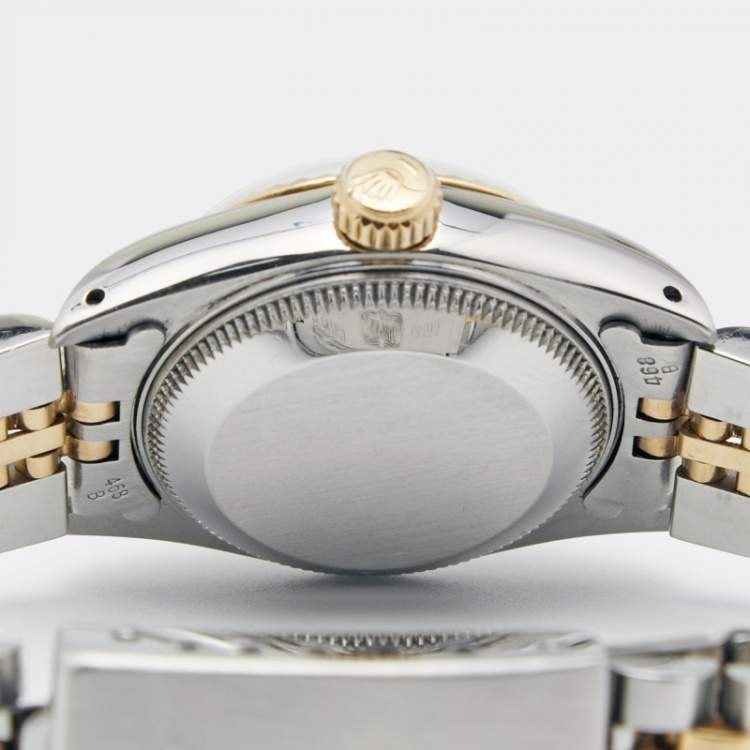 Pre Owned Rolex Red Vignette 18K Yellow Gold Stainless Steel Diamond Datejust 69173 Women's Wristwatch 26 mm