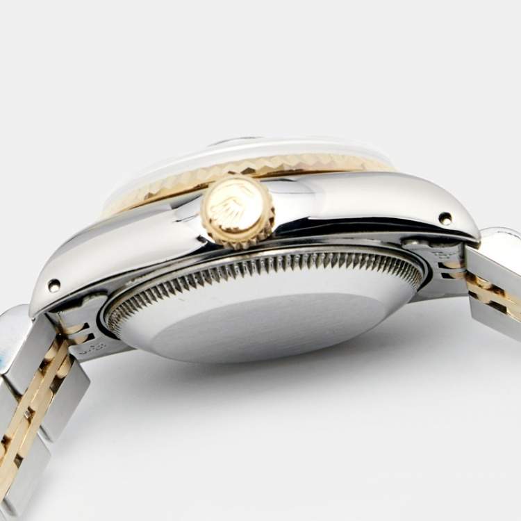 Pre Owned Rolex Red Vignette 18K Yellow Gold Stainless Steel Diamond Datejust 69173 Women's Wristwatch 26 mm